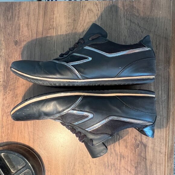 Versace Collection Men’s Black Leather Mesh Low Top Sneakers EU 42 Made In Turke main image 12